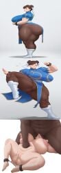 1girls ai_generated ai_hands belly_punch blowjob boots chun-li completely_nude dark-skinned_male defeated fat_man fighting_stance gigantic_breasts huge_ass humiliated humiliation instant_loss lactating martial_arts muscular_female nude orgasm pink_nipples qipao restrained ryona squirting stomach_deformation thick_thighs