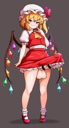 ascot blonde_hair breasts crystal crystal_wings erection female flandre_scarlet frilled_socks frills futanari hat hat_ribbon highres long_hair looking_at_viewer mary_janes mob_cap multicolored_wings one_side_up open_mouth penis peso_(cheese_company) pointing pointing_at_self puffy_short_sleeves puffy_sleeves red_eyes red_nails red_skirt red_vest ribbon shoes short_sleeves side_ponytail skirt skirt_set small_breasts smile socks solo testicles touhou vest white_hat white_socks wings yellow_ascot