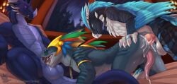 anal anal_sex animal_genitalia anthro ass balls blue_balls blue_body blue_fur blue_scales bodily_fluids cum cum_in_ass cum_inside dragon ejaculation erection fur genital_fluids genital_slit genitals grey_body grey_scales group hi_res knot kuribon male male/male mythological_creature mythological_scalie mythology oral oral_penetration penetration penis pink_knot pink_penis scales scalie trio white_body white_fur