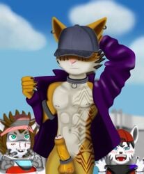 anthro bear bell bell_collar big_penis collar ear_piercing ear_ring erection fish genitals group lagomorph leporid male mammal marine nude_anthro penis piercing rabbit ring_piercing shark stomach_bulge tattoo trio ubiratan