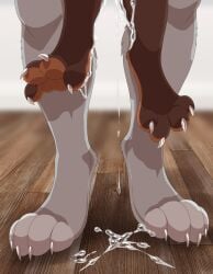 anthro bodily_fluids bovid brown_body canid canine caprine ch0c0hare claws cum cum_drip dripping duo from_behind_position genital_fluids goat grey_body hare hi_res hybrid inside lagomorph lawkie leporid lifting_partner male male/male mammal sex size_difference toe_claws