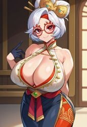 1girls ai_generated big_breasts black_gloves black_handwear black_skirt breasts civitai cleavage cleavage_cutout clouds collarbone dress exposed_shoulders female glasses gloves gown highres large_breasts light-skinned_female nintendo outside purah purah_(tears_of_the_kingdom) red_eyes red_glasses sheikah short_hair skin_tight smile solo tears_of_the_kingdom the_legend_of_zelda tight_clothing white_hair