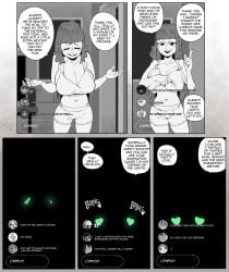 1girls 2020s 2025 2025s big_breasts boing bra breasts breasts_bigger_than_head comic comic_panel command_grab eyes_closed finger_pointing glow_in_the_dark glowing_pasties green_pasties hair_down huge_breasts implied_nudity lights_off lights_out nuclearwasabi pasties slim_waist solo solo_female solo_focus stream_chat streamer streaming talking text text_bubble top_heavy top_heavy_breasts topless topless_female twitter_link twitter_username voluptuous voluptuous_female