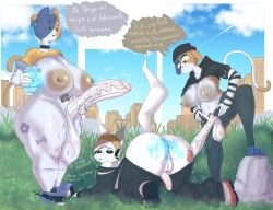 alien all_fours anthro anus apollo_caelum areola ass ass_up balls barely_visible_anus big_balls big_breasts big_penis black_sclera bodily_fluids bottomwear breasts bulge cate_meowdy claws cleavage clothed clothing collar cum cum_drip defeated denim denim_bottomwear denim_clothing detailed_background digital_media dragon dripping electronics epic_games felid feline femboy finger_claws fortnite furry genital_fluids genital_outline genitals group half-closed_eyes headphones hi_res huge_balls hyper hyper_balls hyper_genitalia intersex intersex/male jeans looking_back looking_down lube male mammal meow_skulls mythological_creature mythological_scalie mythology narrowed_eyes nervous nipples pants paws penis pubes raised_tail scalie shadow shaking shield_potion side_view skinny sky slurp_juice smile smug spanish_text speech_bubble sweat tail testicles text thick_thighs tongue tongue_out translated trembling trio vein veiny_penis yonstar_studios