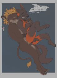 anthro begging begging_not_to_stop blush blush_lines bodily_fluids canid canine crying cum cum_drip dripping duo felid fox genital_fluids hi_res lion lucas_(violet_memoir) male male/male mammal needy pantherine rough_sex salivahero selwyn_(violet_memoir) sex speech_bubble tears