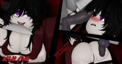 1boy 1girls 2025 3d anus ass balls blocky_body blush bra breasts brown_hair character_name cleavage clothed clothing cock dark_hair deepsleeprr34 dialogue dick english_text female khloe_(deepsleeprr34) knife male original_character pale_skin penis penis_on_face purple_eyes pussy red_shirt roblox robloxian teasing text thighhighs watermark white_skin yandere