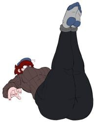 ass ass_focus auburn_hair big_breasts breasts curvy curvy_figure dark_hair fat_ass feet_up female_focus female_only friday_night_funkin friday_night_funkin_mod girlfriend_(friday_night_funkin) korean_nooby(artist) legs legs_up millie_(mistful_crimson_morning) mistful_crimson_morning simple_background sweater thick_legs thick_thighs twitter twitter_link voluptuous voluptuous_female white_body