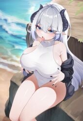 female hi_res horns monster_girl oc one_piece_swimsuit silinthoakes swimsuit