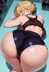 1girls ai_generated all_fours ass ass_focus back balecxi bangs bare_shoulders black_choker black_clothes black_shorts black_underwear blonde_hair blush bra braid breasts cameltoe choker clothing curvaceous curvaceous_female curvaceous_figure curvy curvy_figure evelyn_chevalier exercise female female_focus female_only french_braid from_behind gym gym_clothes gym_uniform hair_bun hair_intakes hair_ornament hair_ribbon hoyoverse huge_ass inviting inviting_to_sex large_ass large_breasts looking_at_viewer looking_back presenting presenting_ass presenting_hindquarters presenting_self purple_eyes ribbon seductive seductive_look seductive_smile shiny_skin short_shorts shorts sideboob sidelocks skindentation solo sports_bra sportswear sweat thick_thighs thighs top-down_bottom-up underwear voluptuous voluptuous_female wet zenless_zone_zero