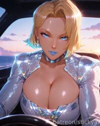 ai_generated big_breasts blonde_eyebrows blonde_female blonde_hair blue_eyes blue_lipstick bob_cut breasts breasts_bigger_than_head caucasian caucasian_female choker clouds detailed_background earrings emma_frost emma_frost_(marvel_rivals) huge_breasts looking_at_viewer marvel marvel_comics marvel_rivals multicolored_hair self_upload silver_clothing sky slightly_open_mouth stickyai superheroine white_queen x-men