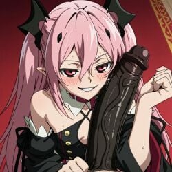 ai_generated black_skin breasts brown_penis dark-skinned_male drooling female forearm_cock horny_female krul_tepes looking_at_viewer male owari_no_seraph penis_awe seductive_eyes seductive_look seductive_smile seraph_of_the_end small_breasts