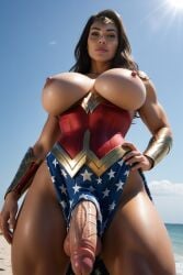 1futa 1girl 1girls 3d ai_generated arm_guards beach beautiful beautiful_face black_hair corset dc_comics diana_prince forehead_protector futadom futanari intersex large_breasts large_penis muscular muscular_female muscular_futa muscular_futanari photorealistic sunny tan_body tiara warrior_woman wonder_woman