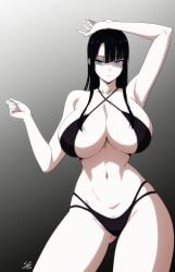 ai_generated bikini black_hair blue_eyes goth goth_girl goth_shizuma_himejima_(noir-black-shooter) gothic mole_under_eye noir-black-shooter oc original original_character pale-skinned_female pale_skin