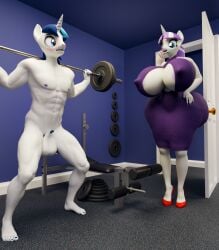 3d_(artwork) anthro anthrofied ass balls big_balls big_balls_small_penis big_breasts big_butt bimbonybrats breasts cfnm cleavage clothed clothing digital_media_(artwork) disproportionate_genitalia duo embarrassed equid equine exercise female friendship_is_magic genitals hasbro hi_res horse huge_breasts huge_butt humiliation male male/female mammal mature_female micropenis muscular my_little_pony nude penis penis_humiliation pony shining_armor_(mlp) shocked size_queen small_penis small_penis_humiliation twilight_velvet_(mlp) walk-in workout