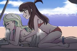 1futa 1girls after_sex akko_kagari atsuko_kagari beach bikini blanket blonde_hair blue_eyes blush breasts brown_hair couple cum cum_on_ass diakko diana_cavendish futa_on_female futanari groping happy highres intersex intersex/female intersex_on_female kagari_atsuko little_witch_academia long_hair looking_at_another lotion mac_a macartura08 moaning multicolored_hair multiple_girls ocean open_mouth panties_down penis red_eyes sand smile swimsuit two-tone_hair water wavy_hair