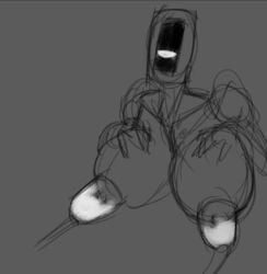 female glados glados_(humanoid) greyscale lactation large_breasts milking_machine no_mouth polygonalfish portal_(series) robot robot_girl sketch solo solo_female