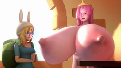 2girls 3d adventure_time animated areolae backpack bag big_eyes bouncing_breasts breast_hold breast_lift breasts bug_eyes erect_nipples eyes_bugging_out female female_only fionna_the_human_girl gigantic_breasts huge_breasts huge_nipples human hyper_breasts nipples no_sound nude pointy_breasts princess_bubblegum source_filmmaker uwotinfokm8 video what_if_adventure_time_was_a_3d_anime