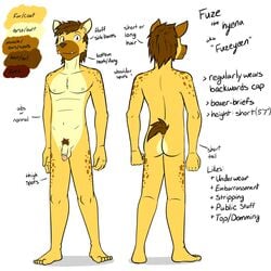 1:1 1boy anthro balls ballsack beige_countershading body_fur brown_hair brown_spots english_text flaccid_penis fluffy_tail foreskin foreskin_folds furry_only fuze fuzeyeen genitals hi_res humanoid_genitalia humanoid_penis hyaenid intact male male_nipples male_only male_pubic_hair mammal maroon_eyes model_sheet navel nude_male penis pubes retracted_foreskin scrotum simple_background smooth_penis solo spotted_hyena testicles text toony uncut white_background yellow_fur