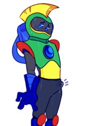 1boy blush erection_under_clothes mega_man mega_man(classic) mega_man_(dos) moins precum sonic_man_(mega_man)