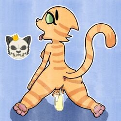 1:1 2026 4_fingers anthro anus areola ass big_breasts big_butt big_eyes big_iris biped black_eyebrows blue_background bodily_fluids breasts cheek_tuft container cup curved_tail digital_media_(artwork) digital_painting_(artwork) digital_watercolor_(artwork) domestic_cat ears_down erect_nipples eyebrows eyelashes facial_markings facial_tuft fangs feet felid feline felis female fingers fran_(litterbox_comics) fur fur_tuft genital_fluids genitals glass glass_container glass_cup green_eyes green_sclera head_markings head_turned hi_res huge_hips humanoid_genitalia humanoid_hands humanoid_vulva iris kingkuraselache kneeling light_areola light_body light_fur light_nipples line_art litterbox_comics long_eyelashes looking_at_viewer looking_back looking_back_at_viewer looking_pleasured mammal markings mature_anthro mature_female nipples no_pupils nude nude_anthro nude_female open_mouth orange_body orange_breasts orange_ears orange_fur orange_markings orange_stripes orange_tail outline painting_(artwork) pawpads peeing pink_anus pink_areola pink_nipples pink_nose pink_pawpads pink_tongue pink_vulva pivoted_ears plantigrade plantigrade_pawpads rear_view simple_background simulated_traditional_(artwork) snout solo striped_arms striped_back striped_body striped_face striped_fur striped_legs striped_markings striped_tail stripes tabby_cat tail tail_markings teeth thick_eyebrows thick_thighs tongue tongue_out tuft urine urine_in_cup urine_in_glass vulva watercolor_(artwork) watersports white_outline wide_hipped_anthro wide_hipped_female wide_hips
