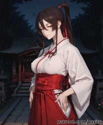 absurd_res ai_generated alternate_version_at_source alternate_version_available anime anime_girl anime_screencap anime_style black_hair cute cute_face female female_focus forest forest_background hair_between_eyes hands_on_hips hi_res highres japanese japanese_clothes japanese_female jigokuraku kimono light-skinned_female light_skin long_hair looking_at_viewer love love_making night outdoor_nudity outdoors outdoors_nudity outdoors_sex ozziru patreon ponytail self_upload sexy shrine shrine_maiden solo solo_female solo_focus standing temple tree trees uncensored yamada_asaemon_sagiri