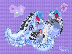 4:3 absurd_res animal_genitalia ass blush bodily_fluids capcom cloaca dragon duo fanged_wyvern female female_penetrated feral fur genitals hi_res legs_up lying male male/female monster_hunter mukomizu multicolored_body mythological_creature mythological_scalie mythology on_back open_mouth pattern_background penis scales scalie simple_background sitting spread_legs spreading sweat tail tears tobi-kadachi vaginal vaginal_penetration vaginal_sex