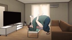 16:9 1boy 1girls 2017 2d 2d_animation age_difference air_conditioner animated animated_gif arms_up barefoot black_hair brown_hair closed_eyes clothed clothed_sex clothing controller couch curtains feet female game_console game_controller gif hentai hentai_series high_resolution highres holding_object indoors jitaku_keibiin katsuragi_yuki legs_up light-skinned_female light_skin living_room lying lying_on_back male male_on_top mating_press missionary_position nightgown older_male_and_younger_female on_back on_table open_mouth plant sex short_hair shorter_than_5_seconds skirt soles straight suzuki_mirano television tv underwear violation wooden_floor