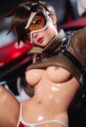 1girls 2025 3d ai_generated aistuffo athletic breasts breasts_out brown_eyes brown_hair clothed glasses lipstick makeup masturbation medium_breasts moaning navel nipples overwatch overwatch_2 partially_clothed short_hair solo sweat tagme thighs tracer tummy video wet