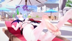 1girls 3d 3d_(artwork) arched_back ass bare_shoulders bare_soles beach beach_chair beach_resort beach_umbrella big_ass big_breasts bikini bikini_bottom bikini_top black_nail_polish black_nails black_toenails blue_sky breasts chaise_lounge clouds day ear_piercing eyeshadow feet feet_focus feet_up female foot_fetish foot_focus froot green_eyes green_hair grey_hair hairclip happy holding_object holding_popsicle horn_piercing horns indie_virtual_youtuber koikatsu large_ass large_breasts laying_on_stomach looking_at_viewer looking_back lying_on_stomach multicolored_hair nail_polish on_beach_chair on_stomach open_mouth outdoors painted_nails painted_toenails pale-skinned_female pale_skin piercing pointy_ears popsicle purple_eyeshadow short_hair sideboob skin_fang sky smile soles solo sun_lounger thick_thighs thighs toenails toes tongue umbrella underboob virtual_youtuber vtuber wings