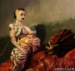 1boy 1girls 3d ahegao angry big_belly big_breasts big_penis bioware breasts cowgirl_position curvy curvy_body curvy_female curvy_figure curvy_hips eclairsm hand_on_belly jack_(mass_effect) krogan large_ass mass_effect mass_effect_3 monster monster_cock ponytail pregnant round_belly tattoo tattoo_on_arm tattoo_on_butt tattoo_on_chest thick thick_ass thick_penis thick_thighs urdnot_wrex