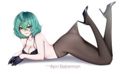 1girls arched_back artist_name ass bare_shoulders barely_clothed bedroom_eyes bent_knees big_ass blush bra breasts cleavage clothes_pull collarbone female froot gloves green_eyes green_hair hairclip half_gloves high_heels hips indie_virtual_youtuber knees_together knees_together_feet_apart kutoshi lace lace-trimmed_bra lace_pantyhose_hooked_on_heel_(meme) lace_trim laying_on_stomach lingerie lingerie_bra looking_at_viewer lying_on_stomach medium_breasts on_stomach pale-skinned_female pale_skin pantyhose pantyhose_pull pose posing pulling_clothing revealing_clothes ring seductive_look seductive_pose seductive_smile sharp_nails short_hair slim_waist smile solo text thick_thighs thighs two-tone_hair virtual_youtuber vtuber waist