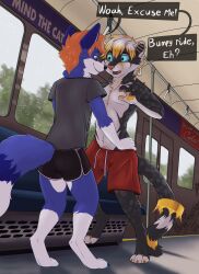 absurd_res anthro canid canine cheetah clothing felid feline fox grope hi_res male male/male mammal multiple_characters pawprincess public_transportation train true_fox vehicle