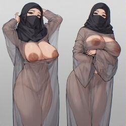 1girls ai ai_generated areolae beautiful_body big_areola big_ass big_breasts big_nipples breasts_peeking_out_of_shirt brown_areola brown_nipples burqa hijab hijabi large_areolae large_ass large_breasts large_thighs muslim muslim_female religious_clothing see-through see-through_clothes see-through_clothing semi_nude thick_ass thick_thighs veiny_breasts visible_breasts wet_clothes