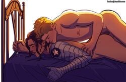 2boys anal anal_sex ass biceps blonde_hair bucky_barnes captain_america gay leehanji_(artist) male/male male_only marvel penis steve_rogers