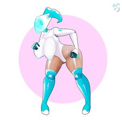 1:1 1girls ;) blue_hair breasts collar crisisaura crossover female gynoid hand_on_breast hand_on_hip haydee haydee_(game) hi_res high_resolution hips jenny_wakeman large_breasts leaning_forward my_life_as_a_teenage_robot nipples nipples_visible_through_clothing one_eye_closed pose posing robot robot_girl smile smiling smooth_skin standing thick_thighs thighs twintails wink xj-9