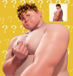 1boy 2024 3d ? cel_shading chubby daiki_(yudajuda) gay male male_only moobs necklace nipples original simple_background solo yaoi yellow_background yudajuda
