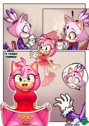 accessory amy_rose anthro big_breasts black_nose blaze_the_cat blush blush_lines bracelet breasts cat_drawn_on_pussy clit clitoris clothed clothing comic do_you_want_to_pet_my_cat_(meme) domestic_cat dress duo eulipotyphlan eyelashes felid feline felis female flashing flashing_pussy fur genitals gloves green_eyes hair hair_accessory hairband handwear head_tuft hedgehog hi_res jewelry joruze mammal meme mugen887 no_underwear open_mouth open_smile orange_eyes pink_body pink_fur pink_hair purple_body purple_clothing purple_fur purple_topwear pussy pussy-cat_(meme) raised_clothing raised_dress razhai red_clothing red_dress sega short_hair smile sonic_(series) sonic_the_hedgehog_(series) tan_body tan_fur text thick_thighs topwear translated tuft vulva white_clothing white_gloves white_handwear wide_hips