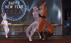 2026 2k_games absurd_res anthro ball balls bioshock canid canine couple_(disambiguation) dancing english_text eunuch felid feline femboy fox fur genitals grey_body grey_fur hi_res humanoid_genitalia humanoid_penis lagomorph leporid male male/male mammal markings masquerade multiple_characters nude nye pantherine party pawprincess penis plasmid rabbit rapture(bioshock) red_body red_fox red_fur snow_leopard spots spotted_body spotted_fur text true_fox white_body white_fur