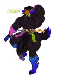 absurd_res anthro avian avian_feet bird black_body black_coded brazilian brown_body dreadlock_pubes dreadlocks dyed_feathers dyed_fur erect_nipples erection genitals half-erect hand_behind_head hi_res highlights_(coloring) joaquin(tiburalgo) male markings muscular muscular_anthro muscular_male nipples obscured_eyes penis ribbons solo superhero tiburalgo toucan waist_accessory