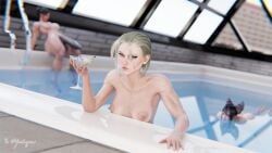 3d 3futas cammy_white cammy_white_(street_fighter_6) chun-li chun-li_(street_fighter_6) cocktail_glass depth_of_field futa_only futanari huge_cock juri_han looking_at_viewer pool relaxing street_fighter_6 swimming swimming_pool that_pool yeetiques