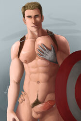 2boys abs bara biceps blonde_hair blue_eyes bucky_barnes captain_america from_behind gay groping male_only marvel muscular pecs penis precum pubic_hair steve_rogers thick_thighs whyhelbram