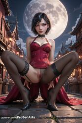 1girls ada_wong ai_generated anus architecture artist_name bare_shoulders black_footwear black_hair black_thighhighs blue_eyes breasts capcom china_dress chinese_clothes choker cleavage clitoris cloud covered_navel dress east_asian_architecture female full_body full_moon garter_straps hi_res high_heels lantern lips looking_at_viewer medium_breasts moon night night_sky no_panties nose outdoors paper_lantern patreon_username progenarts pussy red_dress resident_evil resident_evil_2 resident_evil_2_remake resident_evil_4 resident_evil_4_remake short_hair sky sleeveless sleeveless_dress solo_focus spread_legs squatting thighhighs uncensored web_address