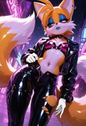 1anthro 1boy 1femboy 1furry 2026 2_tails ai_generated alternate_costume animal_ears animal_humanoid animal_nose animal_tails anthro anthro_femboy anthro_focus anthro_furry anthro_male anthrofied anthropomorphic anthropomorphic_animal anthropomorphic_fox anthropomorphization black_choker black_collar black_eyeliner black_jacket black_jeans black_leather_jacket black_mascara black_nose black_pants blue_eyes blue_eyes_male blue_eyeshadow blue_lipstick blush blushing_femboy blushing_male body_fur bra button_nose canid canine canis choker collar crossdressing crossdressing_male cyberpunk cyberpunk_clothes ear_piercing eyeliner eyeshadow femboy femboy_anthro femboy_focus femboy_furry femboy_only flat_chest flat_chested flat_chested_femboy fluffy_tails fox fox_boy fox_ears fox_humanoid fox_tails full_body full_body_view fully_clothed fully_clothed_anthro fully_clothed_male furry furry_femboy furry_fox furry_male glam gloves handwear hoop_earring jacket jacket_open jewelry leather leather_bra leather_jacket lidded_eyes lipstick long_sleeves looking_to_the_side magenta_bra makeup male male_anthro male_fox male_furry mammal mammal_humanoid mascara miles_tails_prower mobian mobian_(species) mobian_fox navel navel_piercing night no_shirt o-ring open_clothes open_jacket orange_fur outdoors outside piercing pointy_ears punk sega shiny_clothes shiny_leather short_hair short_hair_male slut slutboy snout solo solo_anthro solo_focus solo_furry solo_male sonic_(series) sonic_the_hedgehog_(series) standing tails tails_the_fox torn_clothes torn_jeans torn_pants two-tone_fur two_tails unzipped unzipped_jacket unzipped_pants white_fur white_gloves yellow_fur zipper