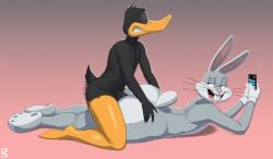 anal anal_sex anatid anseriform anthro ass avian beak big_butt bird black_body black_feathers brouva buckteeth bugs_bunny clenched_teeth clothing daffy_duck duck duo feathers fur gloves gloves_only grey_body grey_fur handwear handwear_only huge_butt interspecies lagomorph larger_penetrated leporid looney_tunes male male/male male_penetrated male_penetrating male_penetrating_male mammal mostly_nude penetration penile penile_penetration penis_in_ass rabbit sex short_tail size_difference small_top_big_bottom tail teeth toothed_beak warner_brothers whiskers