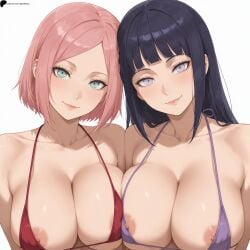 1girls 2girls ai_generated armpit_crease bangs bikini black_hair breast_press breasts closed_mouth collarbone female green_eyes hi_res high_quality high_resolution highres hyuuga_hinata large_breasts light light_blush light_smile lips long_hair looking_at_viewer naruto_(series) naruto_shippuden nipple_slip nipples nose opal_nemy patreon_logo patreon_url patreon_username pink_hair plain_background purple_bikini red_bikini sakura_haruno self_upload shadow shiny shiny_clothes shiny_hair shiny_skin short_hair simple_background solo swimsuit watermark white_background white_eyes