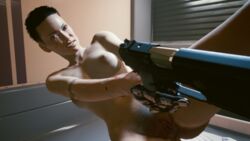 1girls 2020 3d artist_request casual cd_projekt_red cgi cybernetics cyberpunk cyberpunk_(series) cyberpunk_2077 female female_only firearm hairy hairy_pussy handgun human pussy solo source_request v_(cyberpunk_2077) valerie_(cyberpunk_2077) weapon