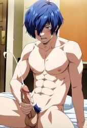 ai_generated comfyui stable_diffusion gay male male/male anal muscular muscular_male sweat oiled shiny_skin ass_focus from_behind ahegao tongue_out drooling cum_drip intense_sex persona_3 persona makoto_yuki