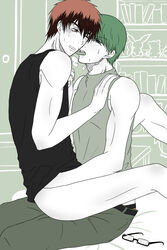 2boys bottomless green_hair kagami_taiga kuroko_no_basuke midorima_shintarou red_hair yaoi