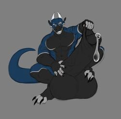 2019 3_toes 5_fingers abs anthro balls big_balls big_penis black_balls black_claws black_countershading black_penis blue_body bodily_fluids claws countershading digital_media_(artwork) dragon erection excessive_precum fingers flat_colors foreskin foreskin_pull genital_fluids genitals grey_background hi_res huge_balls huge_cock humanoid_genitalia humanoid_hands humanoid_penis hyper hyper_balls hyper_genitalia hyper_penis looking_at_viewer male male_only muscular muscular_anthro muscular_arms muscular_male nude pecs penis precum scalie simple_background toes uncut western_dragon zawn zawn_(character)