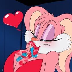 anthro babs_bunny bimbo bimbo_lips bodily_fluids buster_bunny conditional_dnp cum digitaldomain123 fellatio female genital_fluids genitals giantess hi_res kiss_mark kissing lips lipstick lipstick_mark lipstick_on_penis macro makeup male oversized_fellatio penis penis_kissing straight tiny_toon_adventures warner_brothers